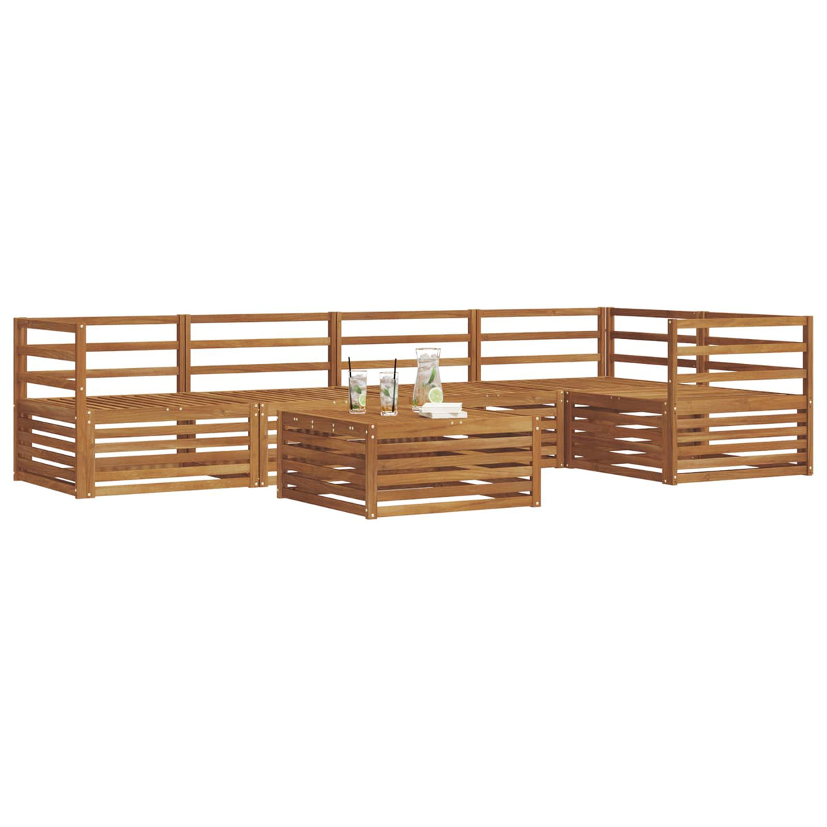 Outdoor Sofa Set 6 pcs Natural Horizontal slats