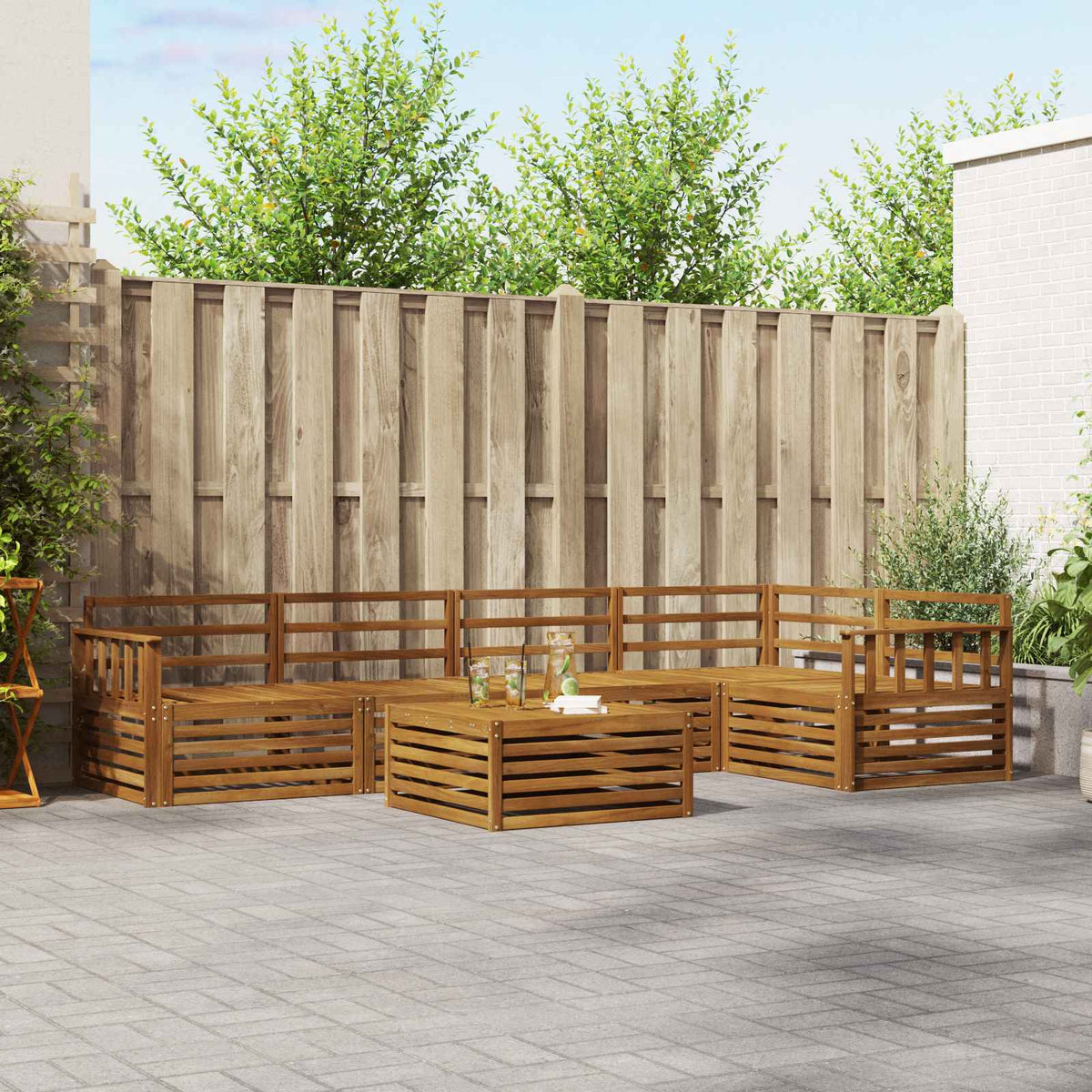 Outdoor Sofa Set 6 pcs Natural Vertical slats