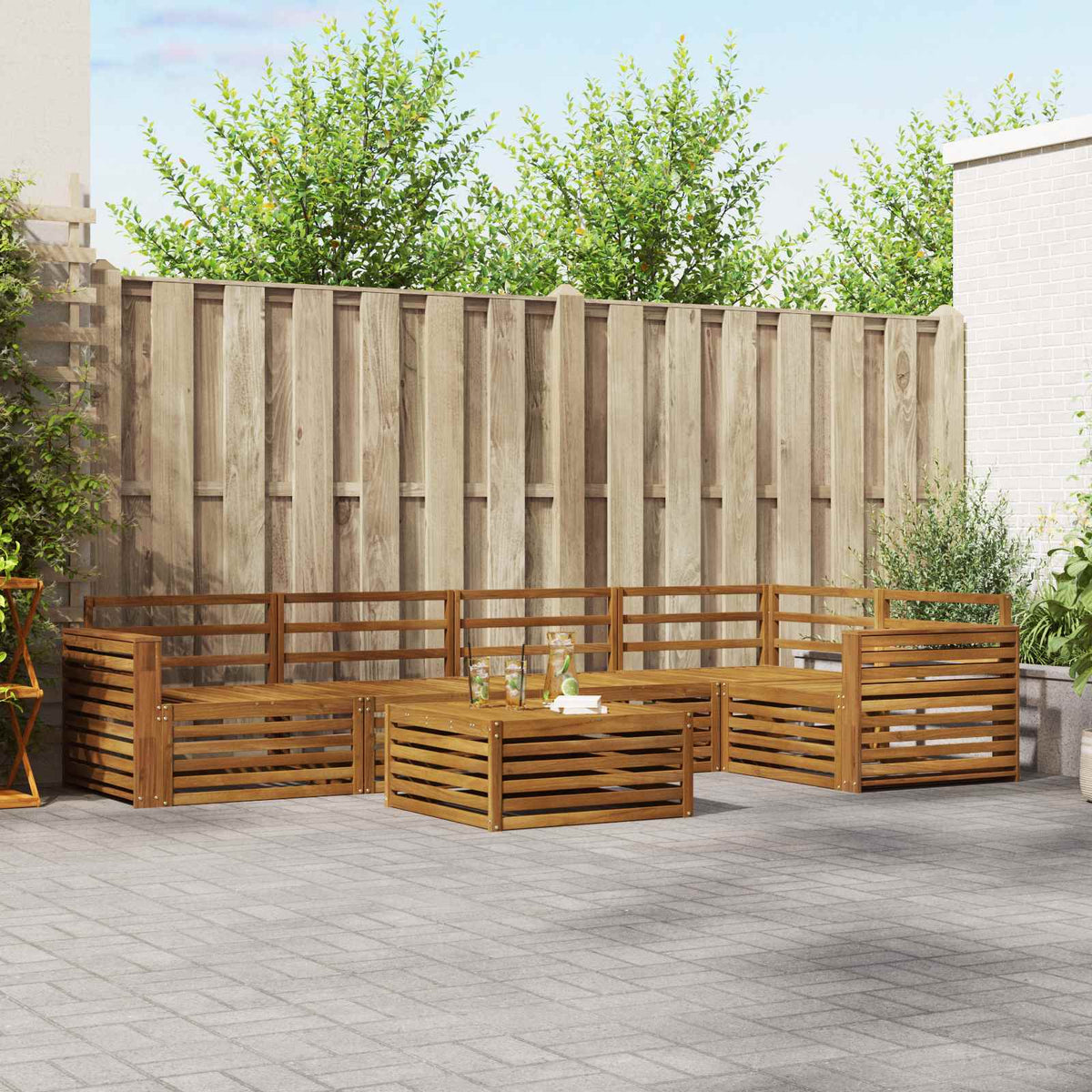 Outdoor Sofa Set 6 pcs Natural Wide flat