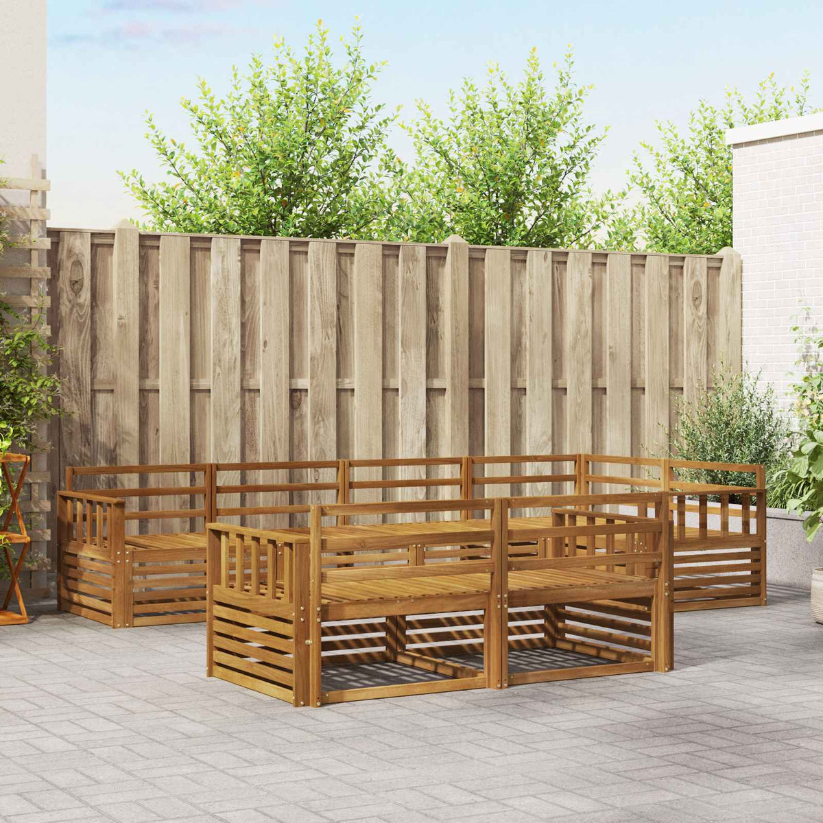 Outdoor Sofa Set 7 pcs Natural Solid Acacia Wood Vertical slats