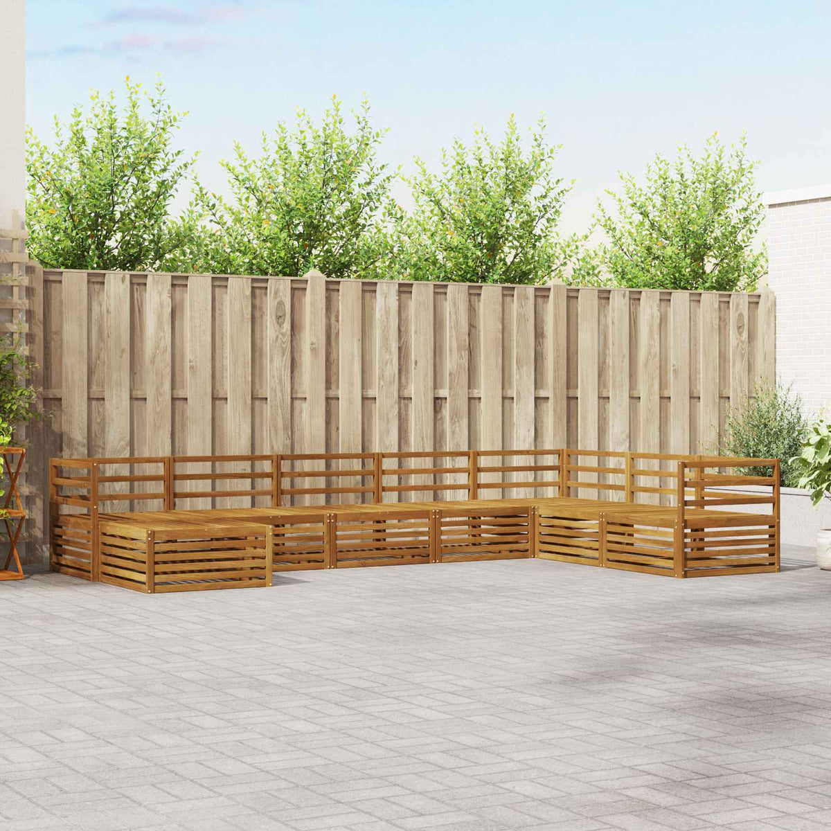 Outdoor Sofa Set 8 pcs Natural Solid Acacia Wood Horizontal slats