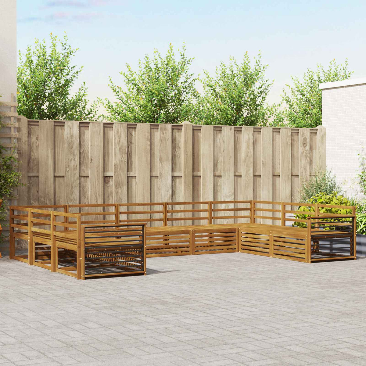 Outdoor Sofa Set 9 pcs Natural Solid Acacia Wood suitable for Flat