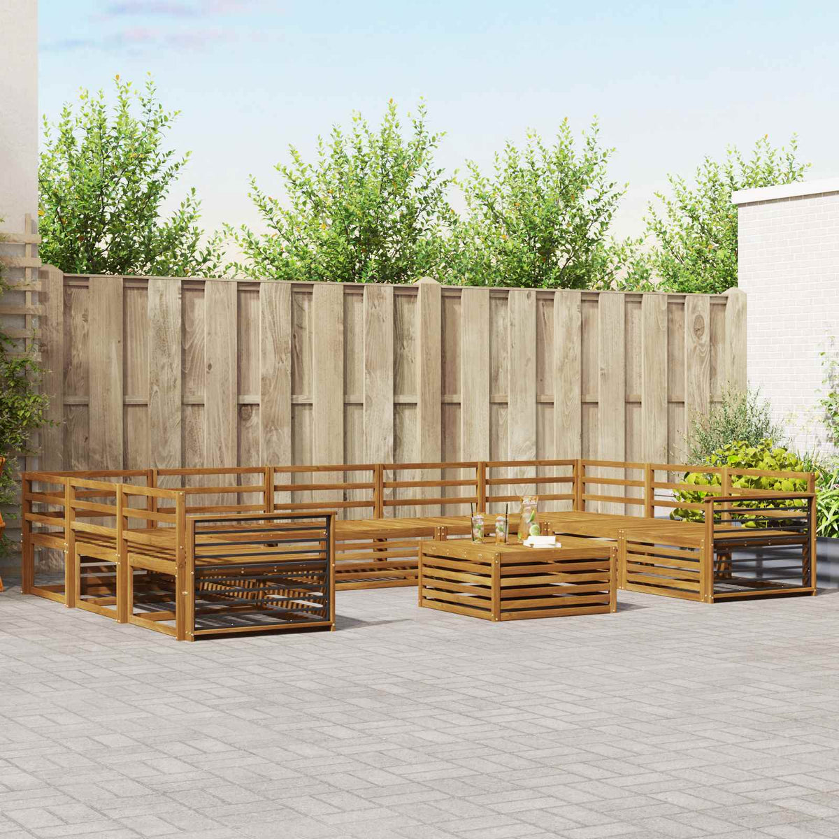 vidaXL Outdoor Sofa Set 10 pcs Natural Solid Acacia Wood 1