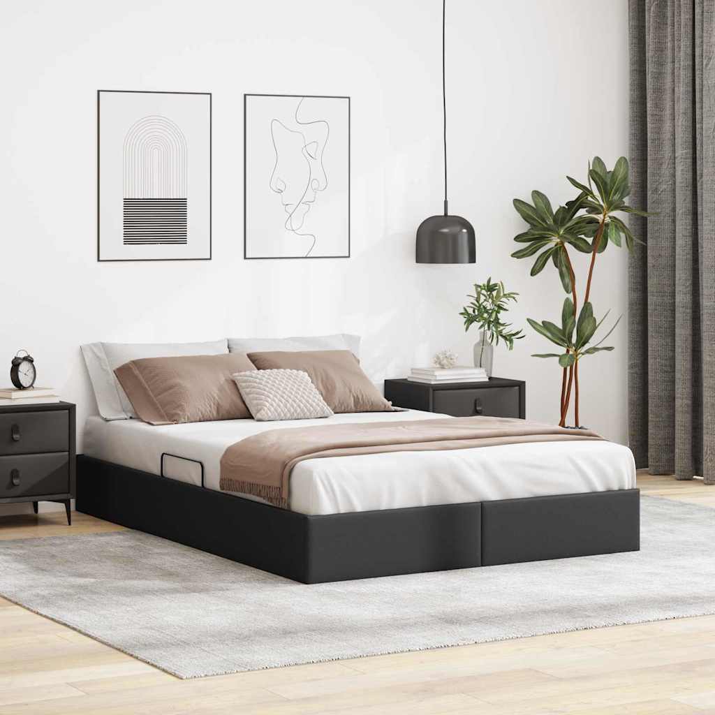 Storage Bed 100 x 190 cm Faux leather Black Full