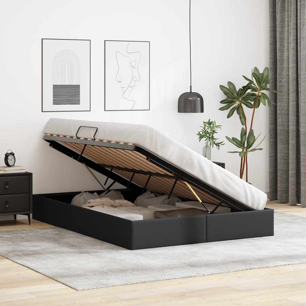 Storage Bed 100 x 190 cm Faux leather Black Queen