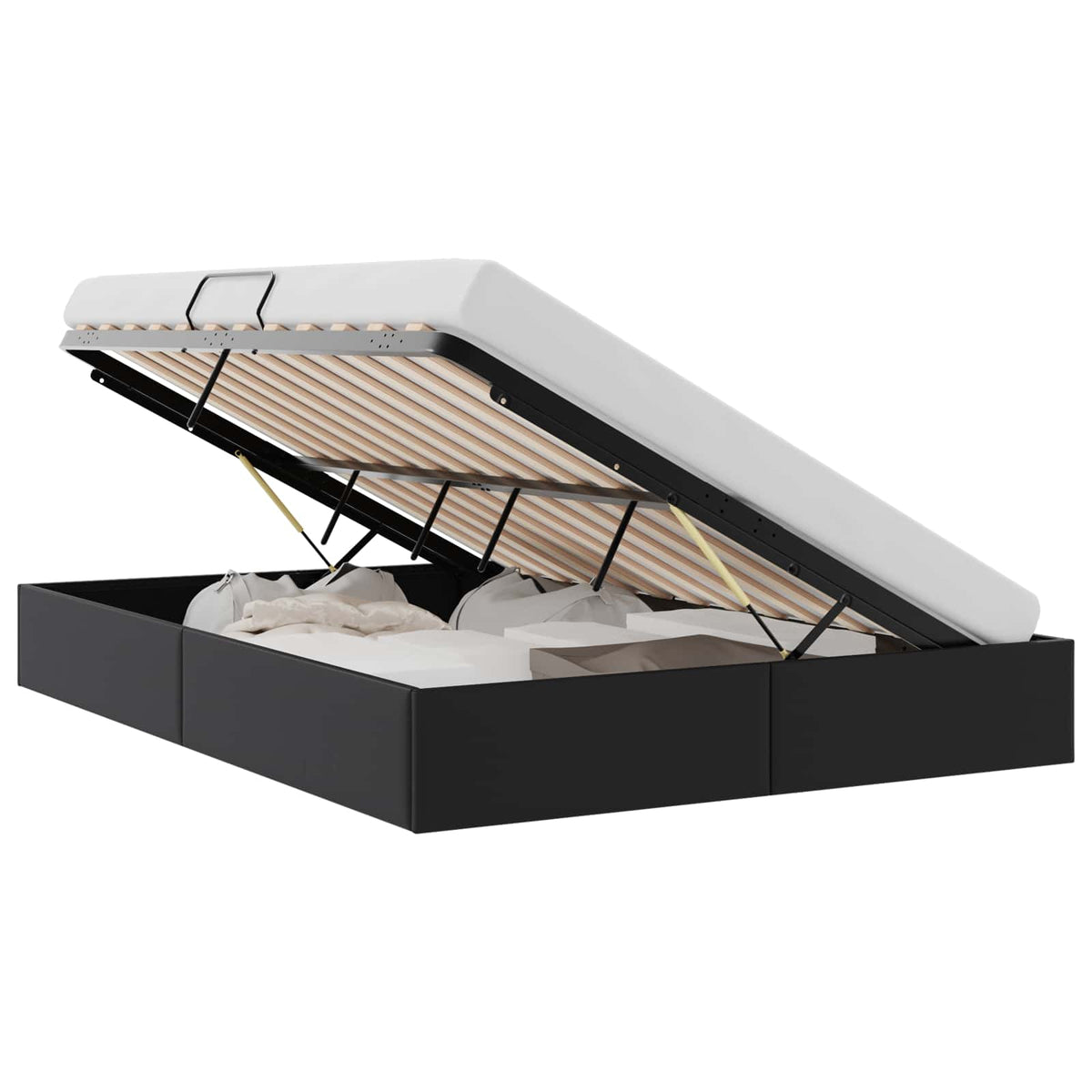 Storage Bed 100 x 190 cm Faux leather Black Queen