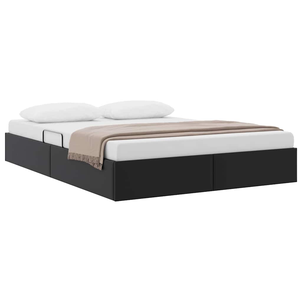 Storage Bed 100 x 190 cm Faux leather Black Queen
