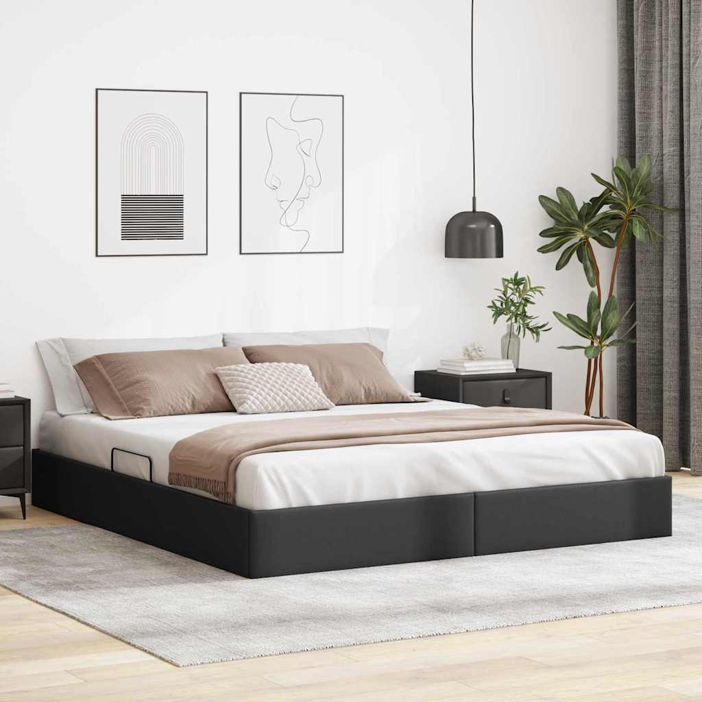 Storage Bed 100 x 190 cm Faux leather Black California King