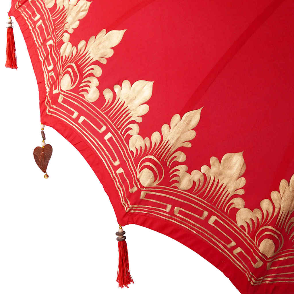 Balinese Parasol Red 180-190 Cotton and solid wood Ø 180-190 cm with natural base