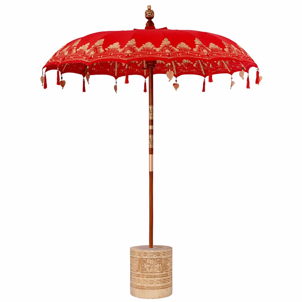 Balinese Parasol Red 180-190 Cotton and solid wood Ø 180-190 cm with natural base