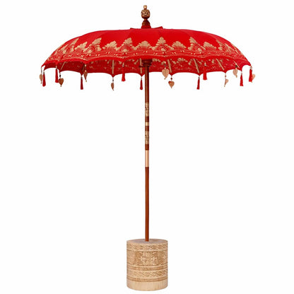 Balinese Parasol Red 180-190 Cotton and solid wood Ø 180-190 cm with natural base