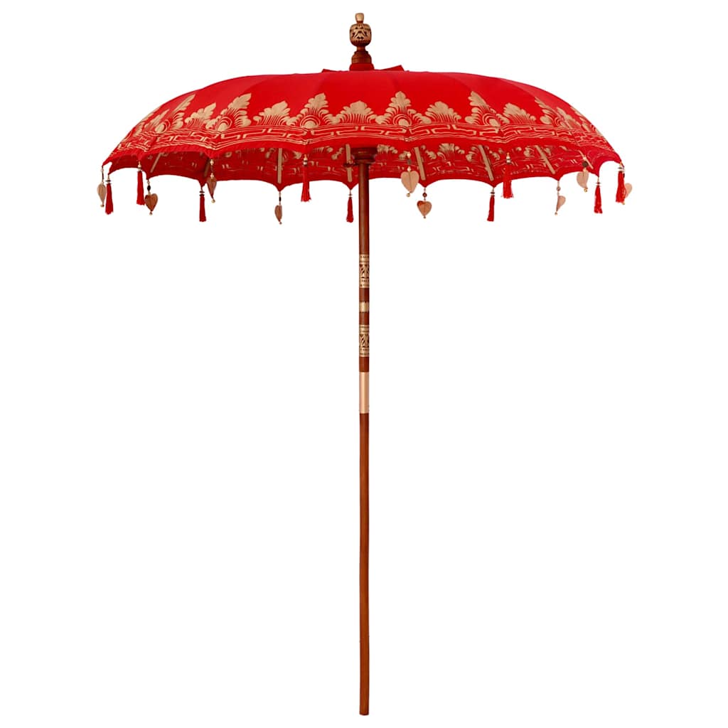 Balinese Parasol Red 180-190 Cotton and solid wood Ø 180-190 cm with natural base
