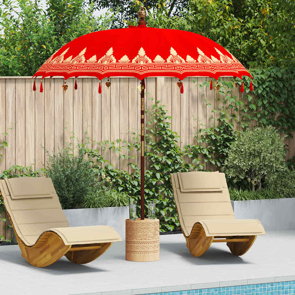Balinese Parasol Red 180-190 Cotton and solid wood Ø 210-220 cm with natural base