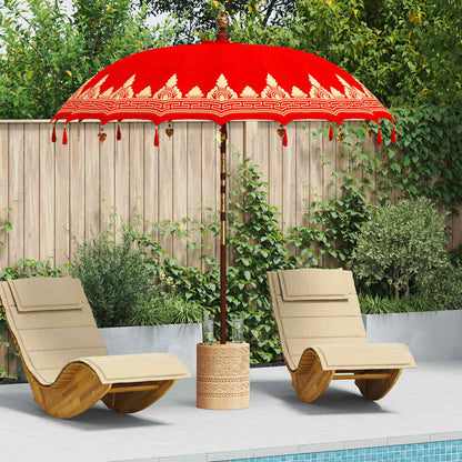 Balinese Parasol Red 180-190 Cotton and solid wood Ø 210-220 cm with natural base