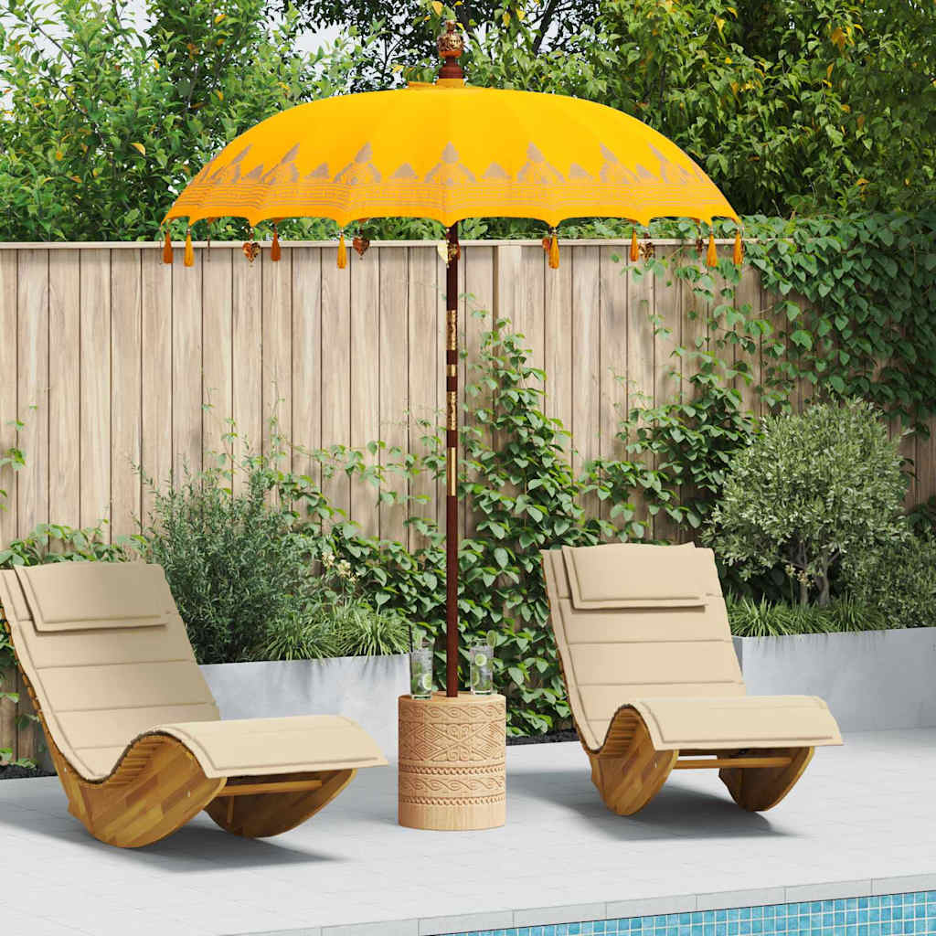 Balinese Parasol with Base Yellow 185 x 185 x 260 cm Ø 180-190 cm with natural base