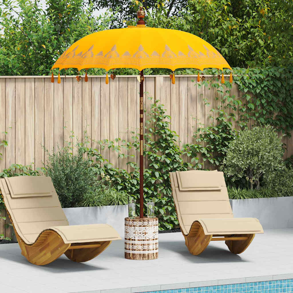 Balinese Parasol with Base Yellow 185 x 185 x 260 cm Ø 180-190 cm with white washed base