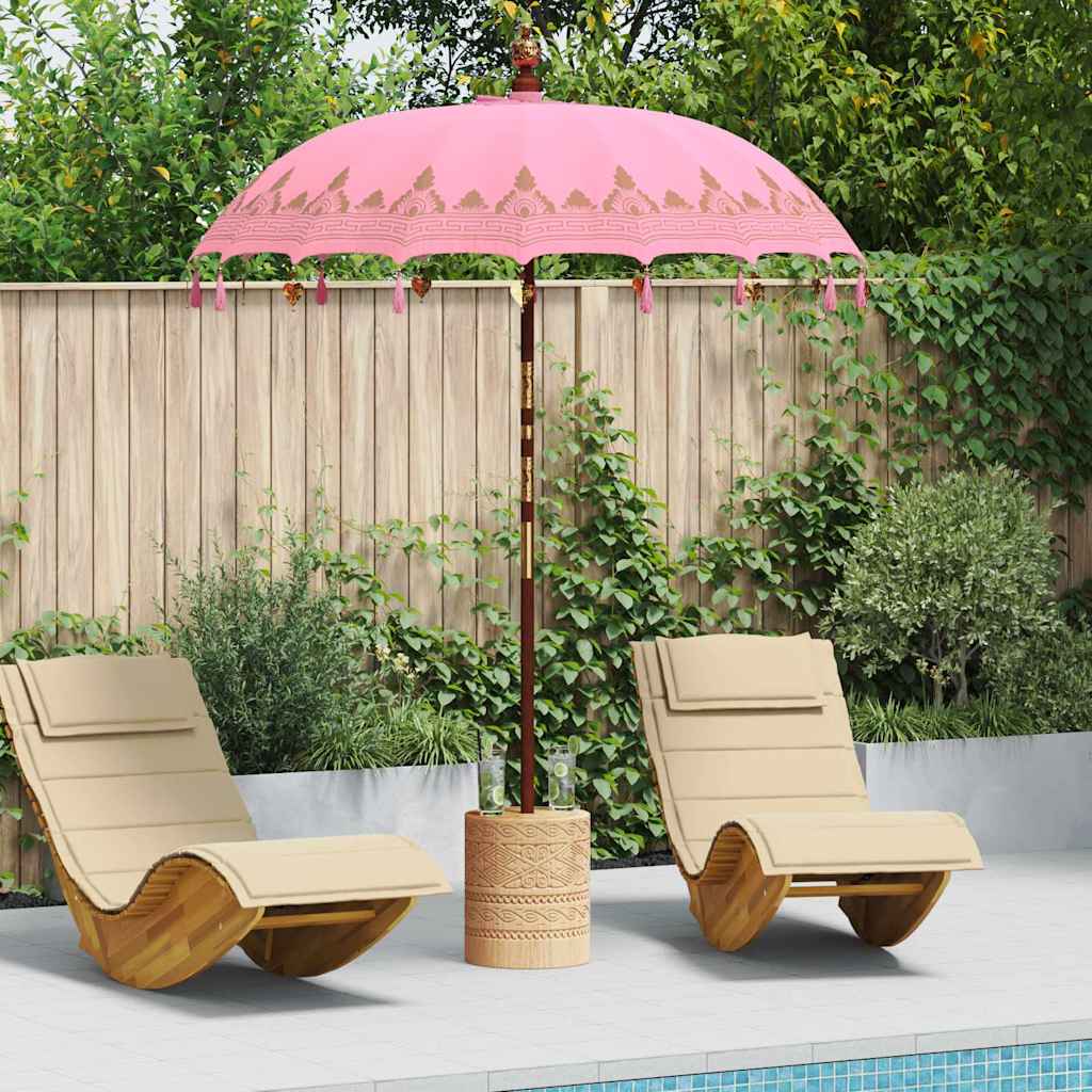 Balinese Parasol with Base Pink Ø 180-190 cm with natural base
