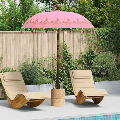 Balinese Parasol with Base Pink Ø 180-190 cm with natural base