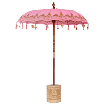 Balinese Parasol with Base Pink Ø 180-190 cm with natural base