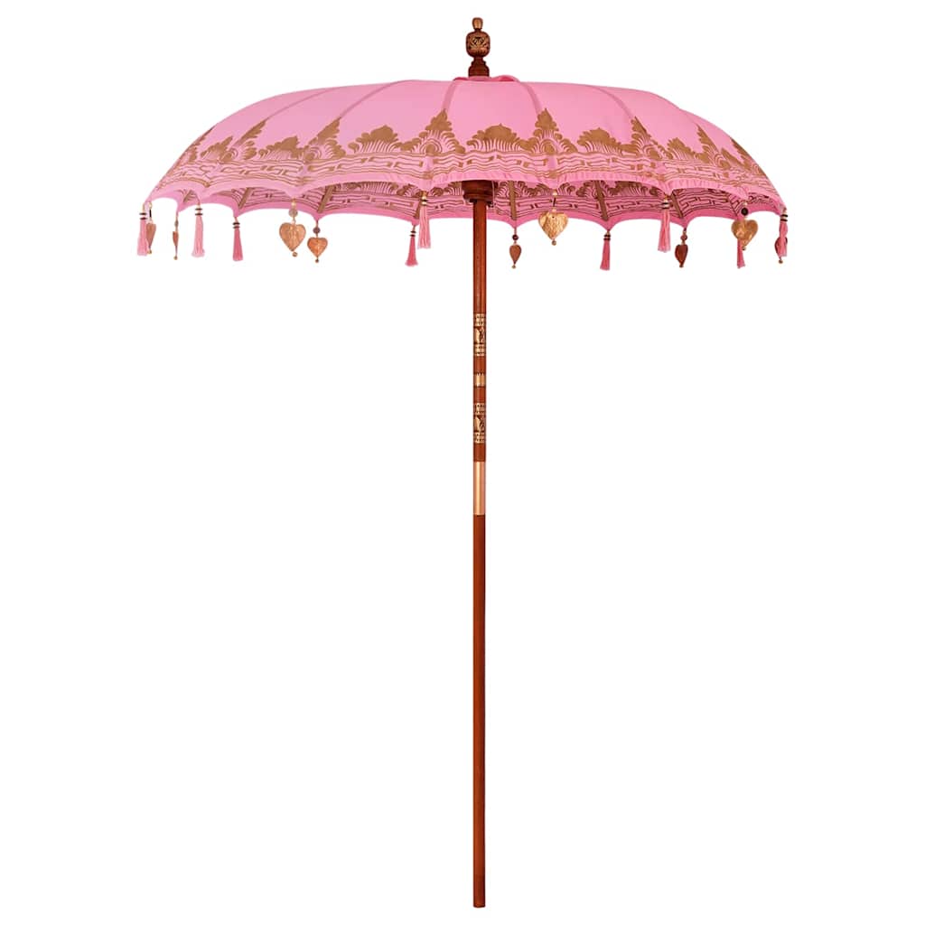 Balinese Parasol with Base Pink Ø 180-190 cm with natural base