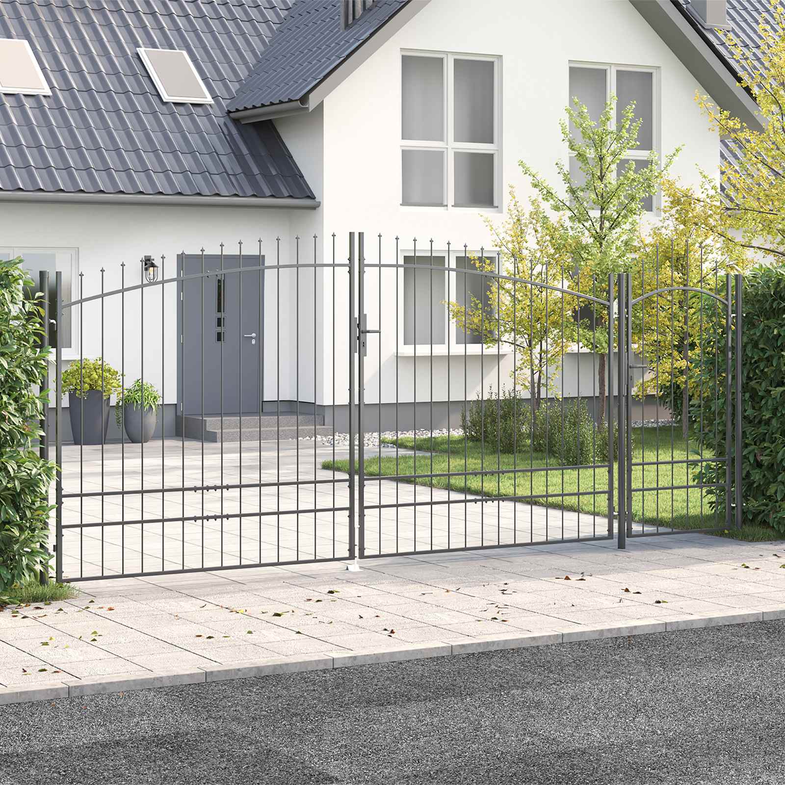 vidaXL Garden Gate WOERDEN 195 x 500 cm Steel Grey Lockable 3