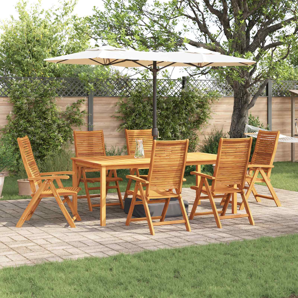 Garden Dining Set 5 pcs Brown Solid Acacia Wood 200 cm table length 6-seater