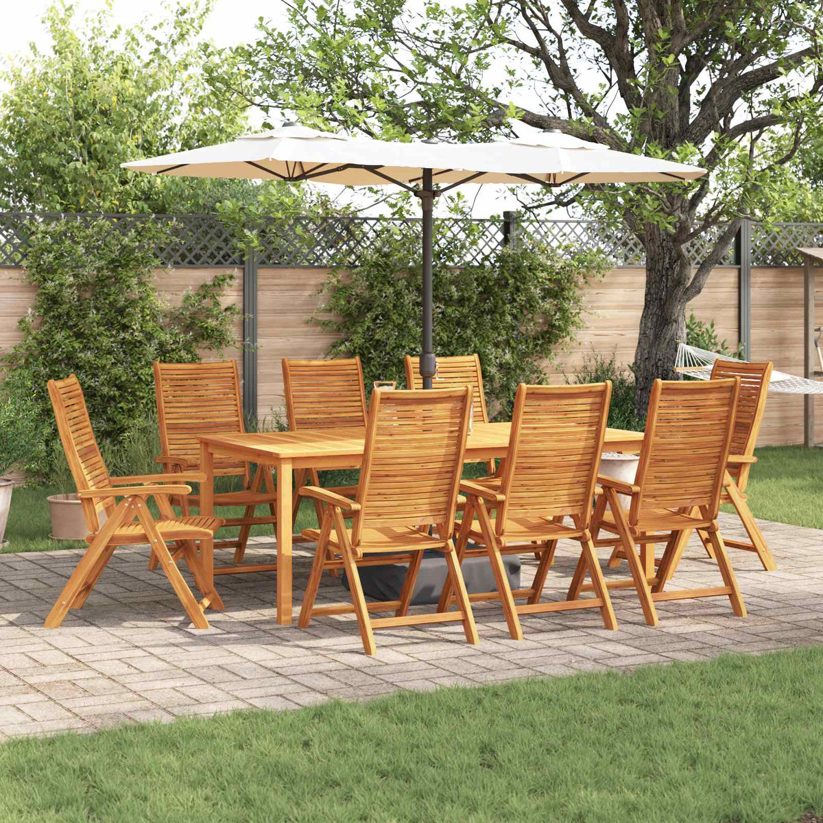 Garden Dining Set 5 pcs Brown Solid Acacia Wood 200 cm table length 8-seater