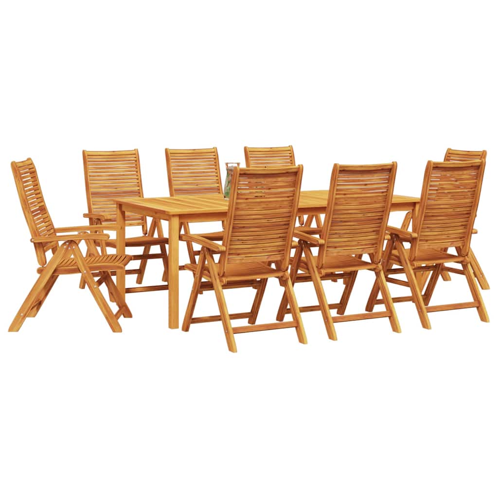 Garden Dining Set 5 pcs Brown Solid Acacia Wood 200 cm table length 8-seater