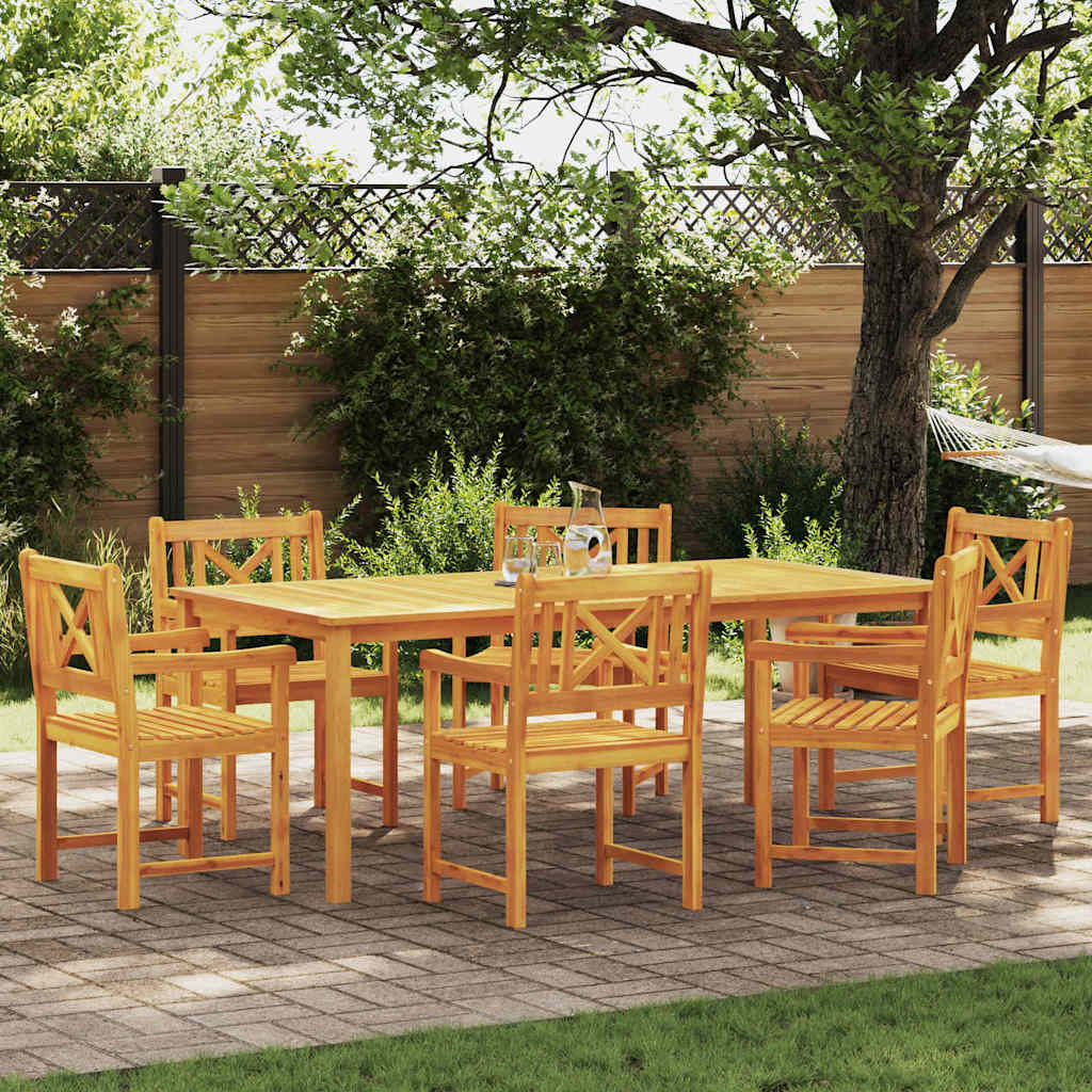 Garden Dining Set 7 pcs 6-Seaters Brown Solid Acacia Wood 200 cm table length 6-Seater