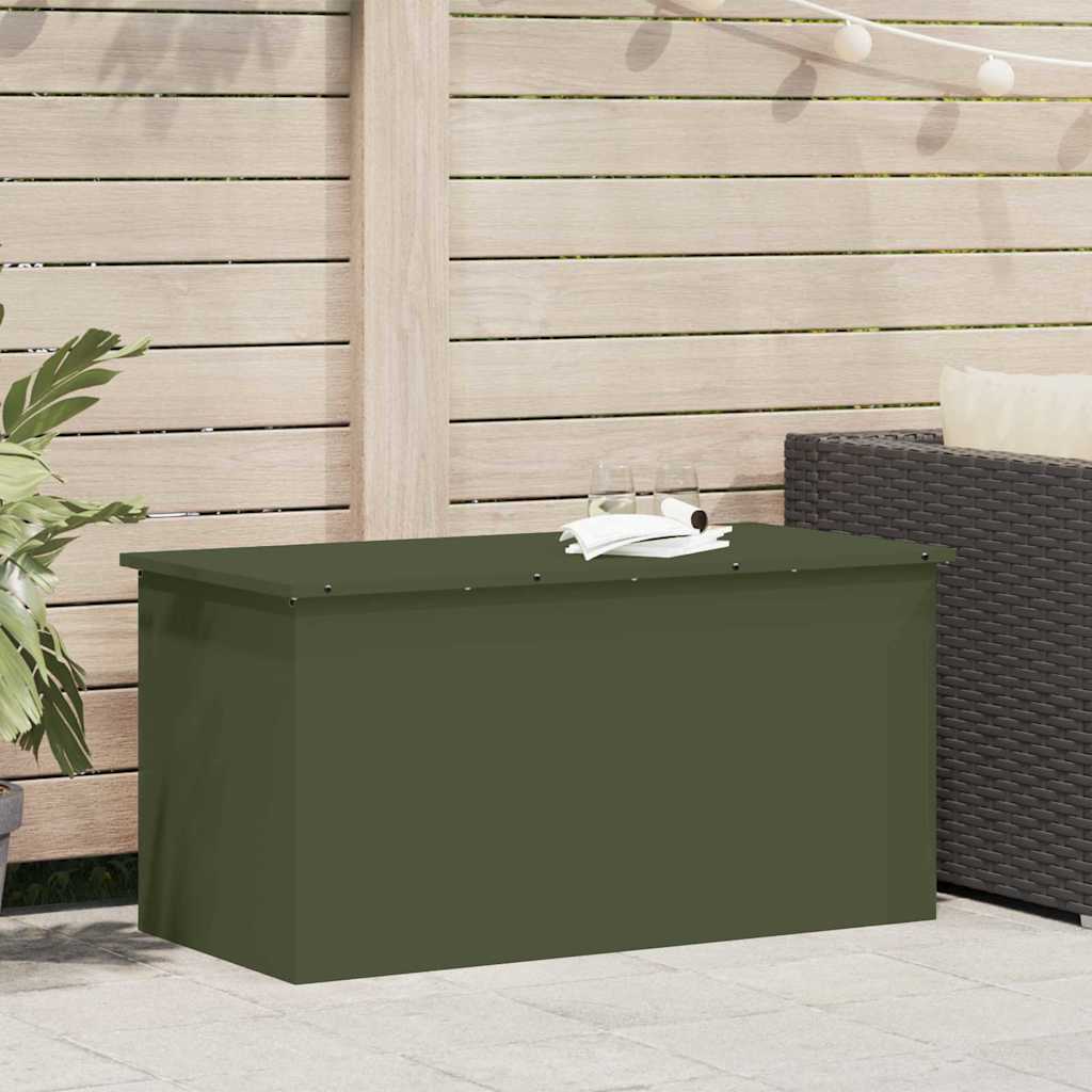 Garden Storage Cushion Box Galvanised Steel 100 x 50.5 x 50 cm Olive green