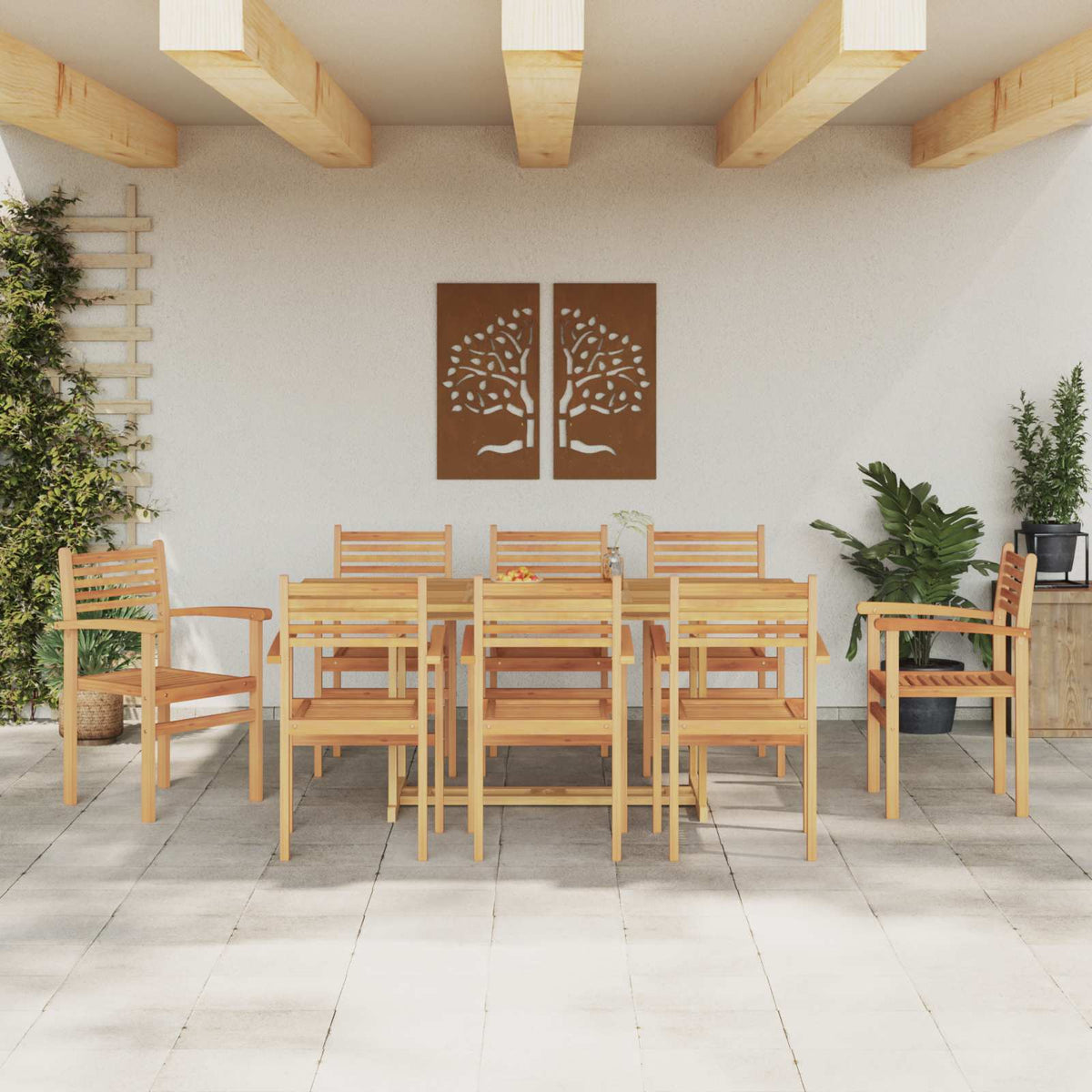 vidaXL Garden Dining Set 9 pcs Brown Solid Teak Wood 4