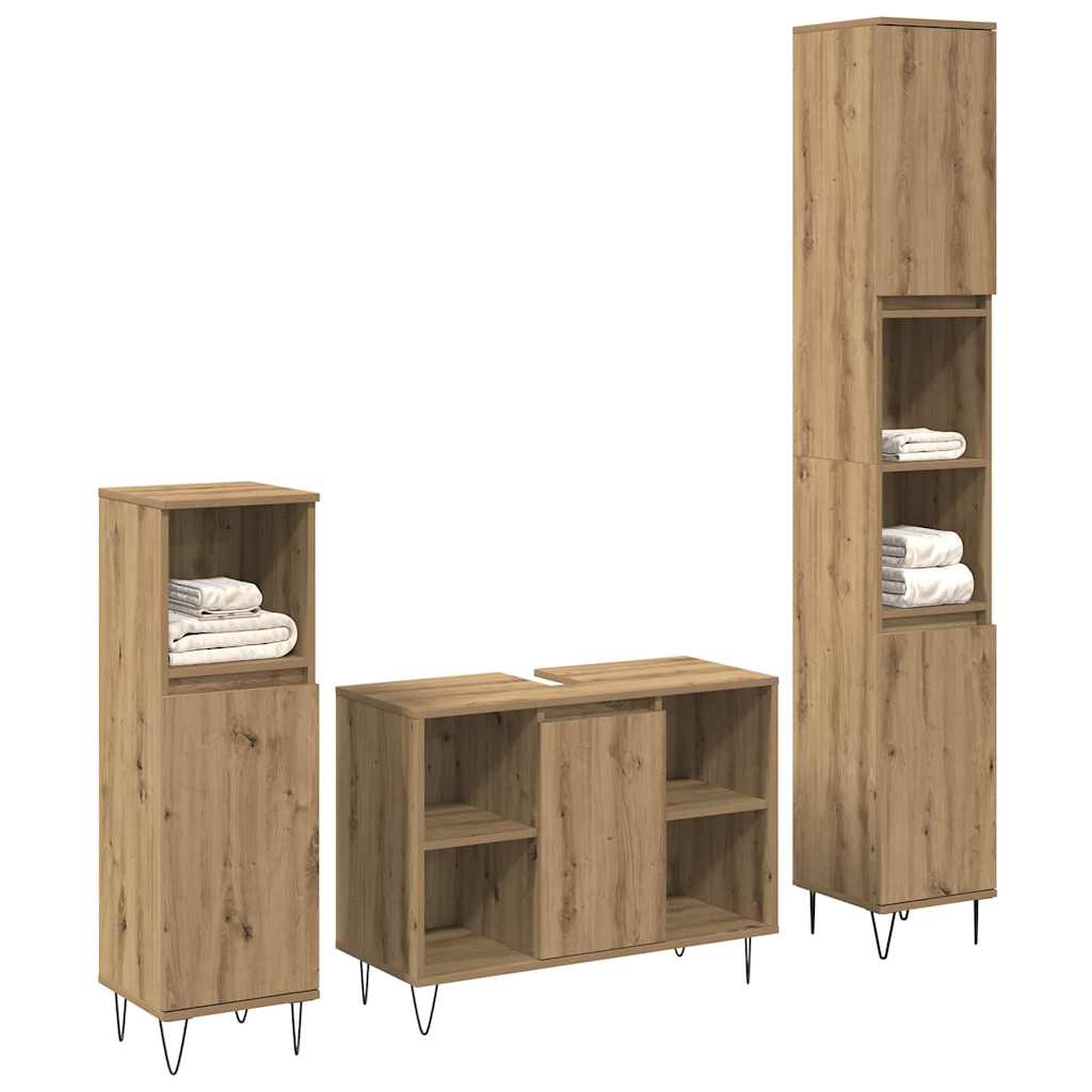 3 Piece Bathroom Furniture Set Engineered Wood Artisan oak
