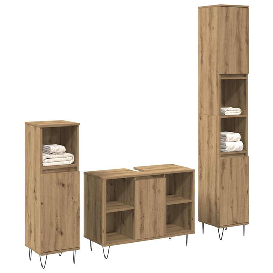 3 Piece Bathroom Furniture Set Engineered Wood Artisan oak