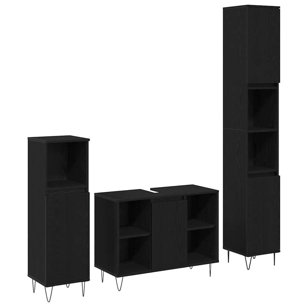 3 Piece Bathroom Furniture Set Engineered Wood Black oak