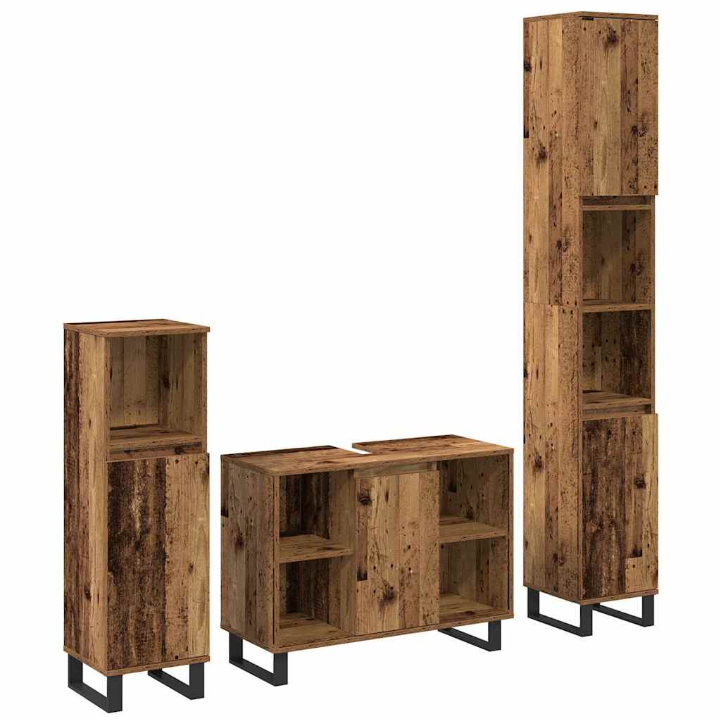 3 Piece Bathroom Furniture Set Engineered Wood Old wood