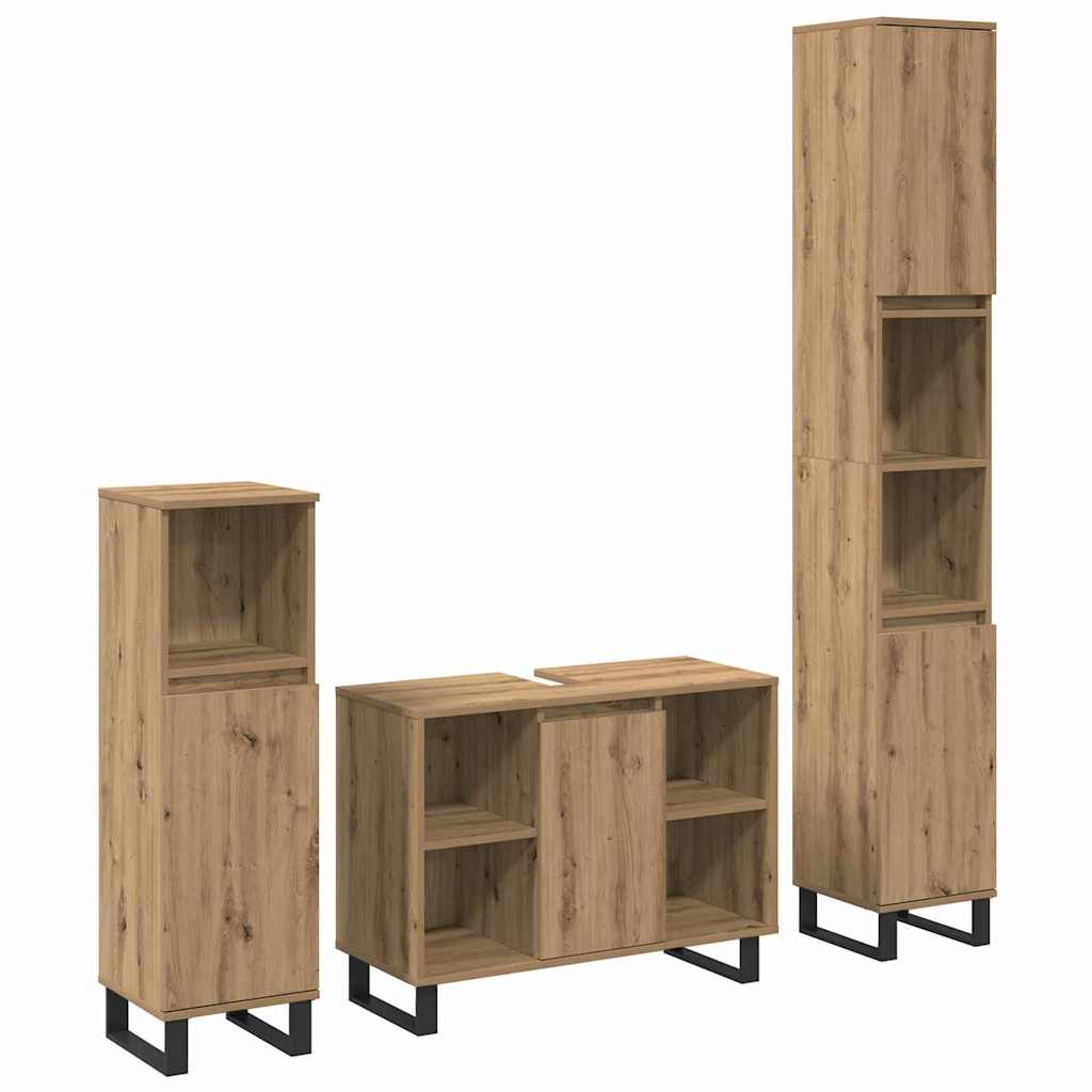 3 Piece Bathroom Furniture Set Engineered Wood Artisan oak
