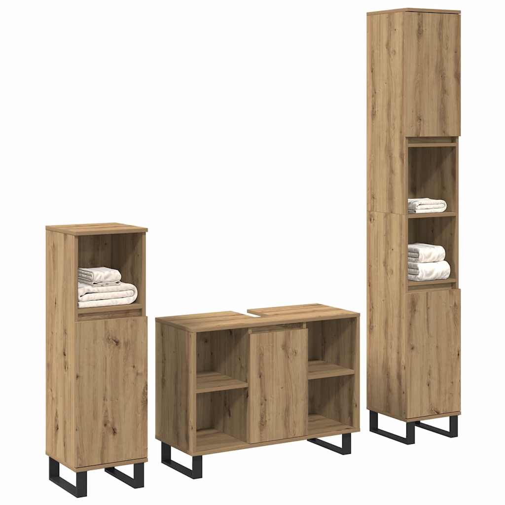3 Piece Bathroom Furniture Set Engineered Wood Artisan oak