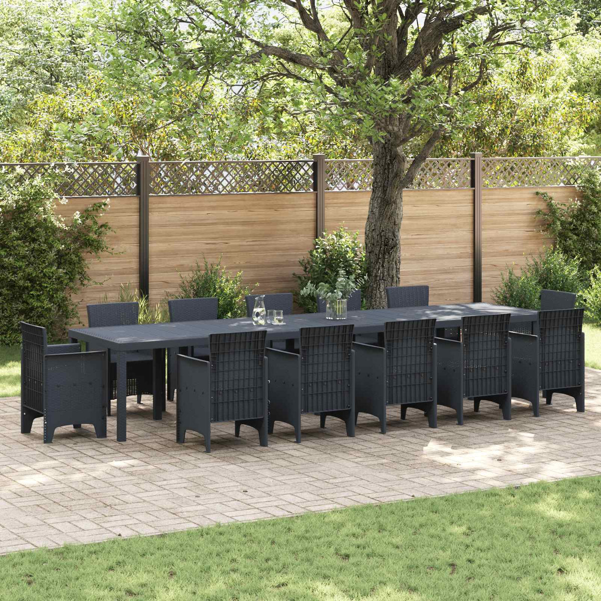 Garden Table 250 x 100 x 73 cm Poly Rattan Anthracite 4 m (2.5 +1.5 m)