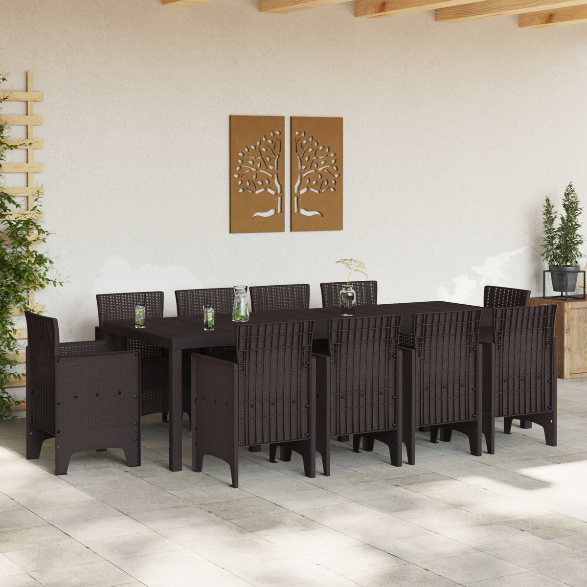 vidaXL Garden Dining Set 11 pcs Brown Polypropylene 3