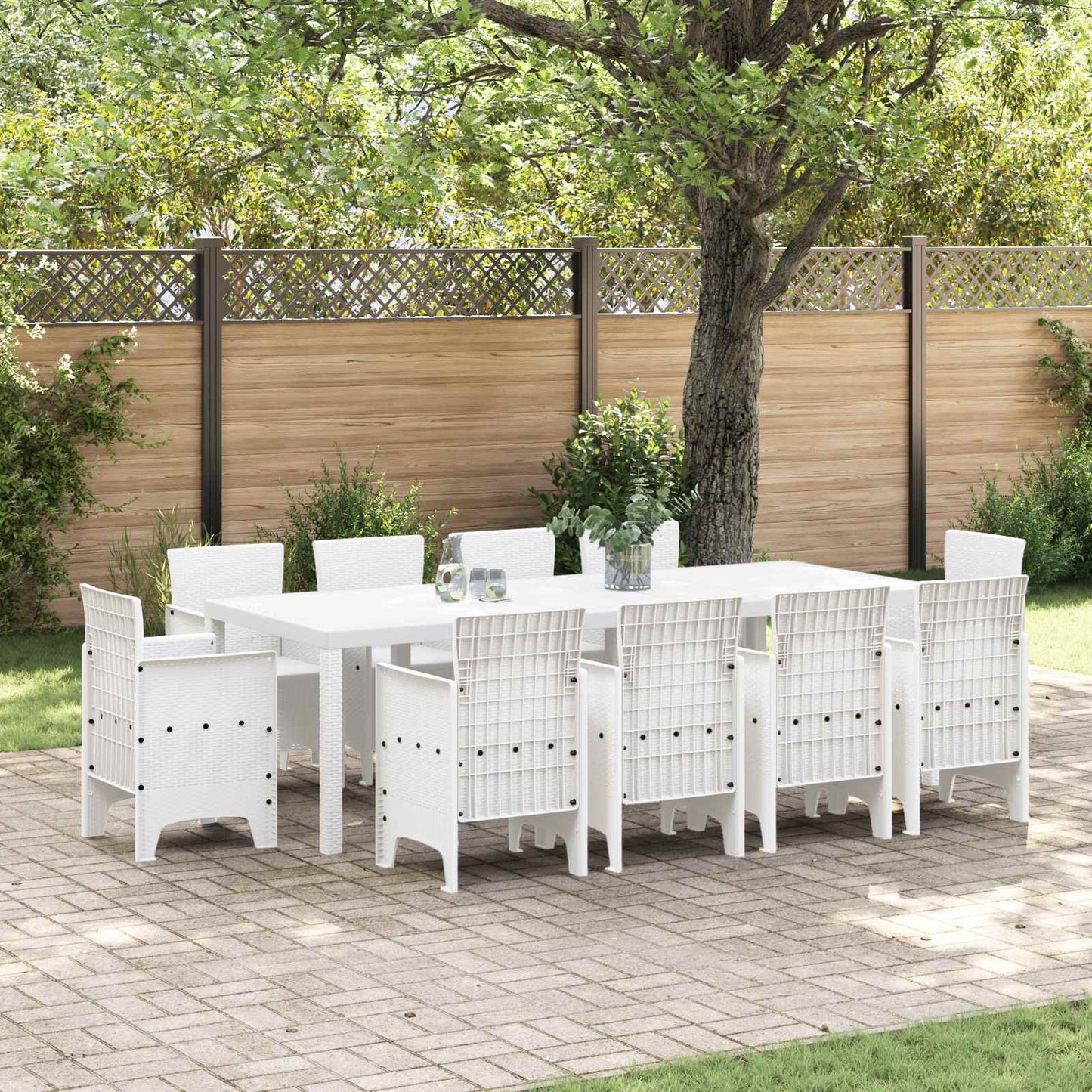 vidaXL Garden Dining Set 11 pcs White Polypropylene 1