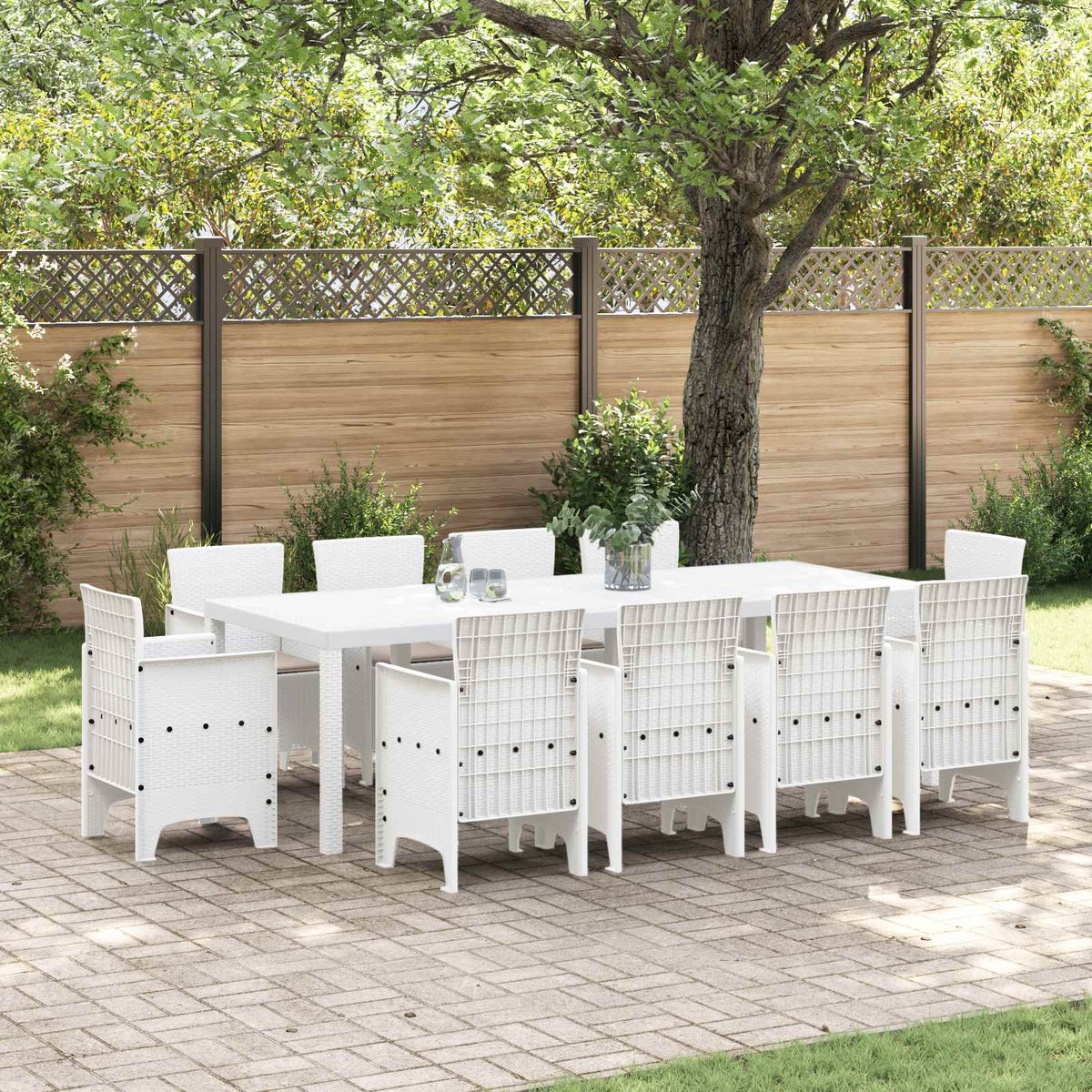 Garden Dining Set 9 pcs Polypropylene White Taupe 10-Seater
