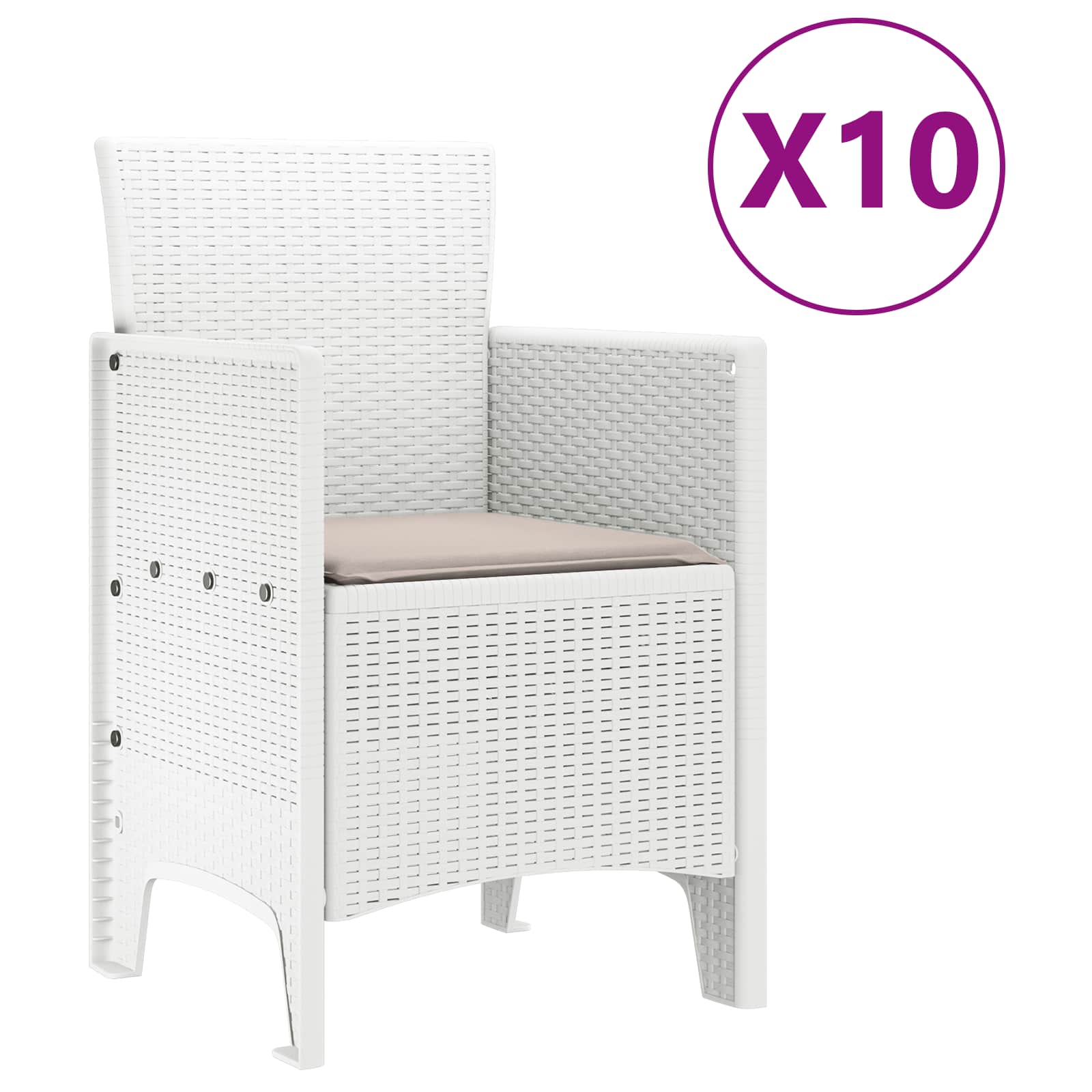 vidaXL Garden Dining Set 11 pcs White Polypropylene 5