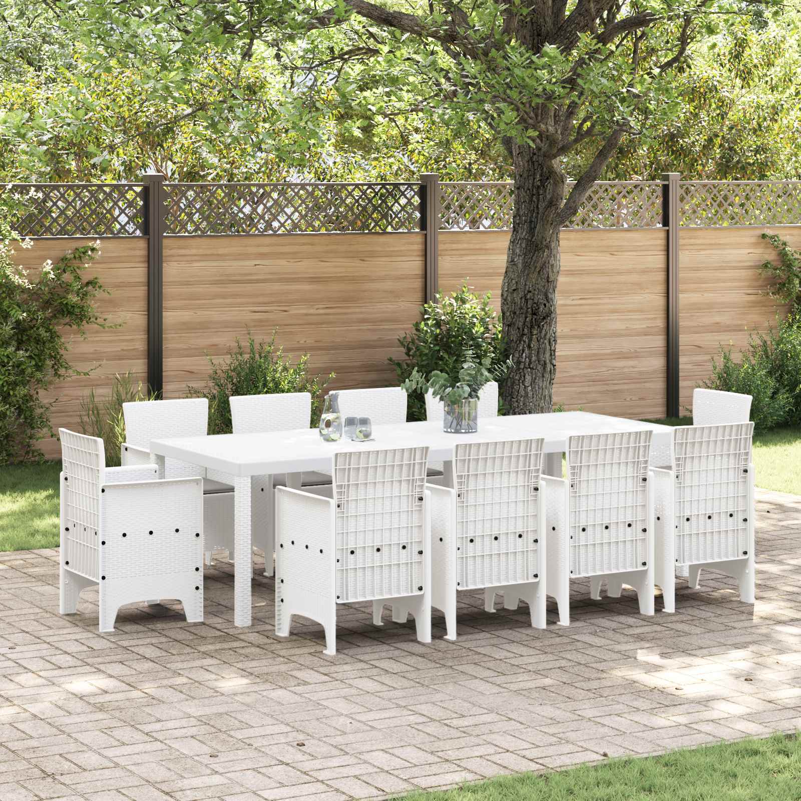 vidaXL Garden Dining Set 11 pcs White Polypropylene 1