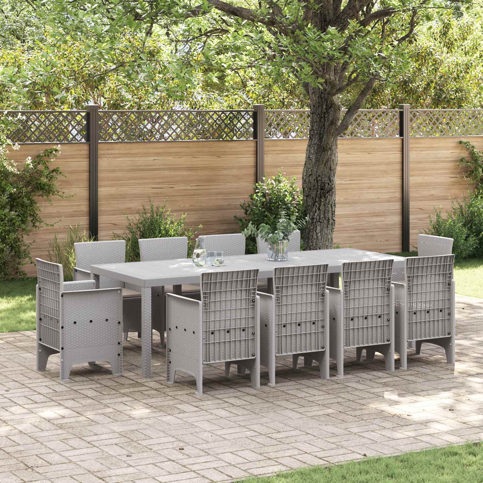 vidaXL Garden Dining Set 11 pcs Light Grey Polypropylene 1