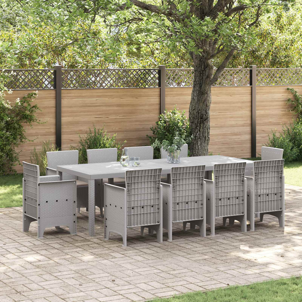 Garden Dining Set 9 pcs Polypropylene Light grey Taupe 10-Seater