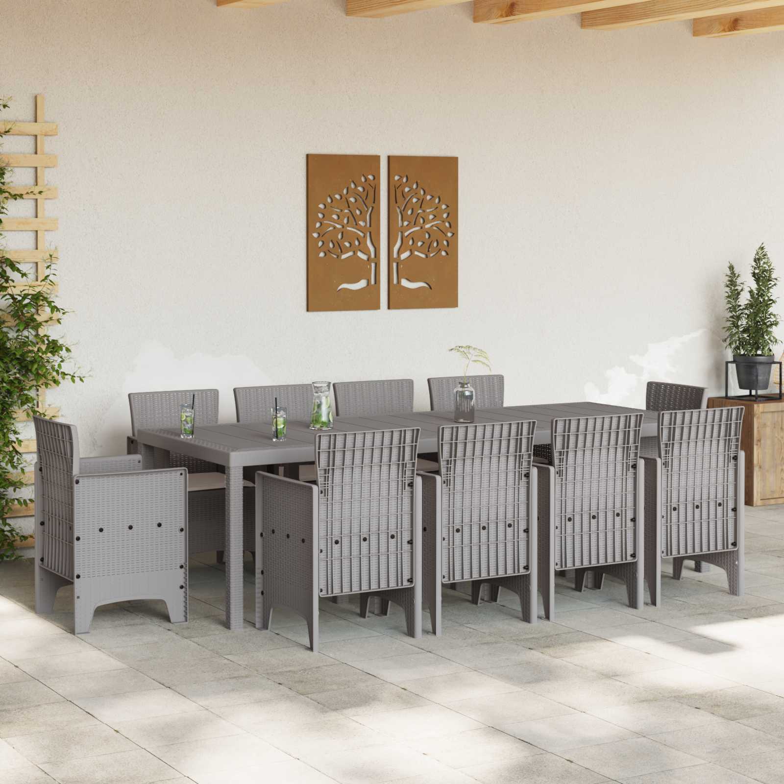 vidaXL Garden Dining Set 11 pcs Light Grey Polypropylene 3