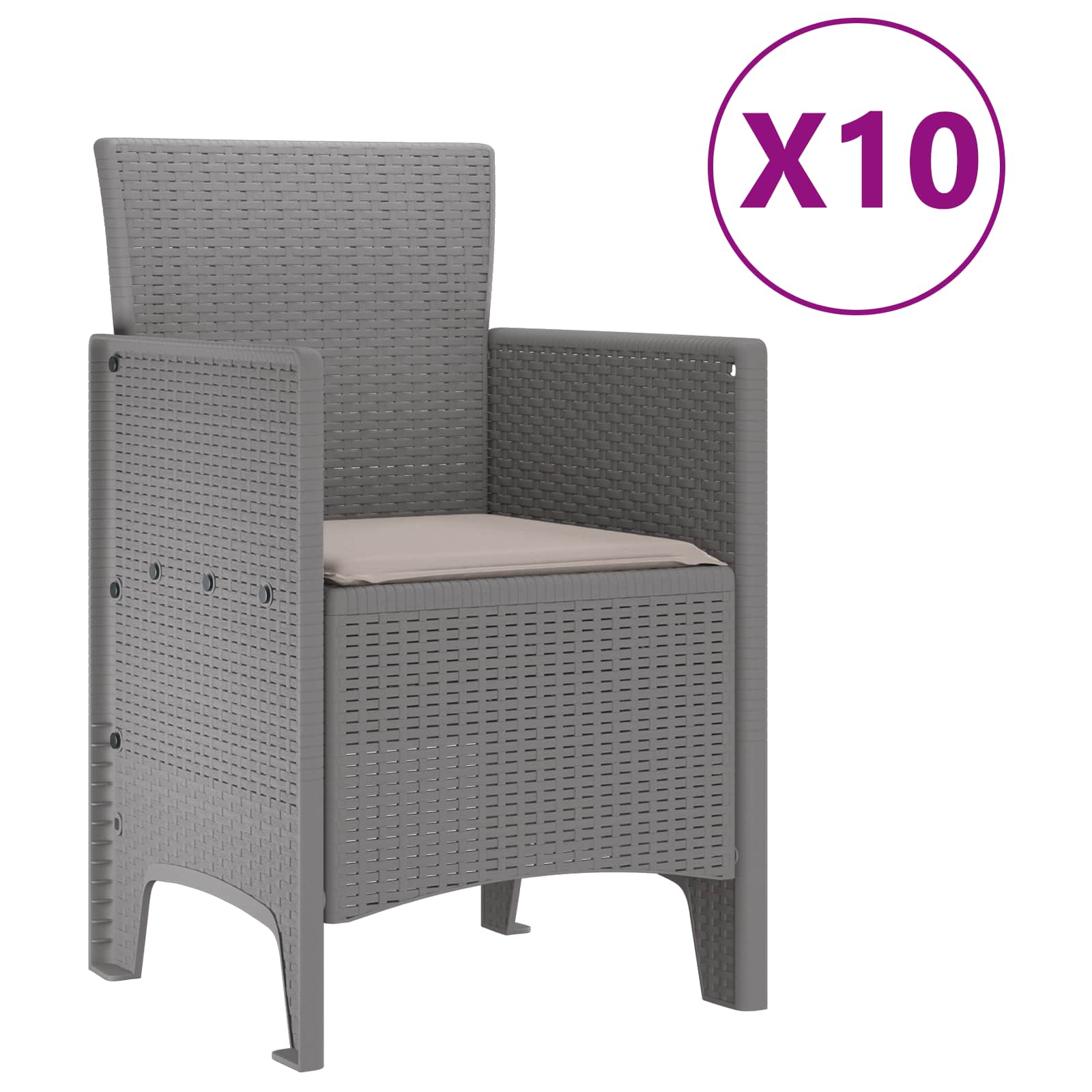 vidaXL Garden Dining Set 11 pcs Light Grey Polypropylene 5
