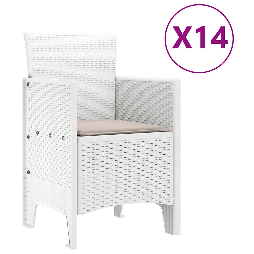 vidaXL Garden Dining Set 15 pcs White Polt rattan 5