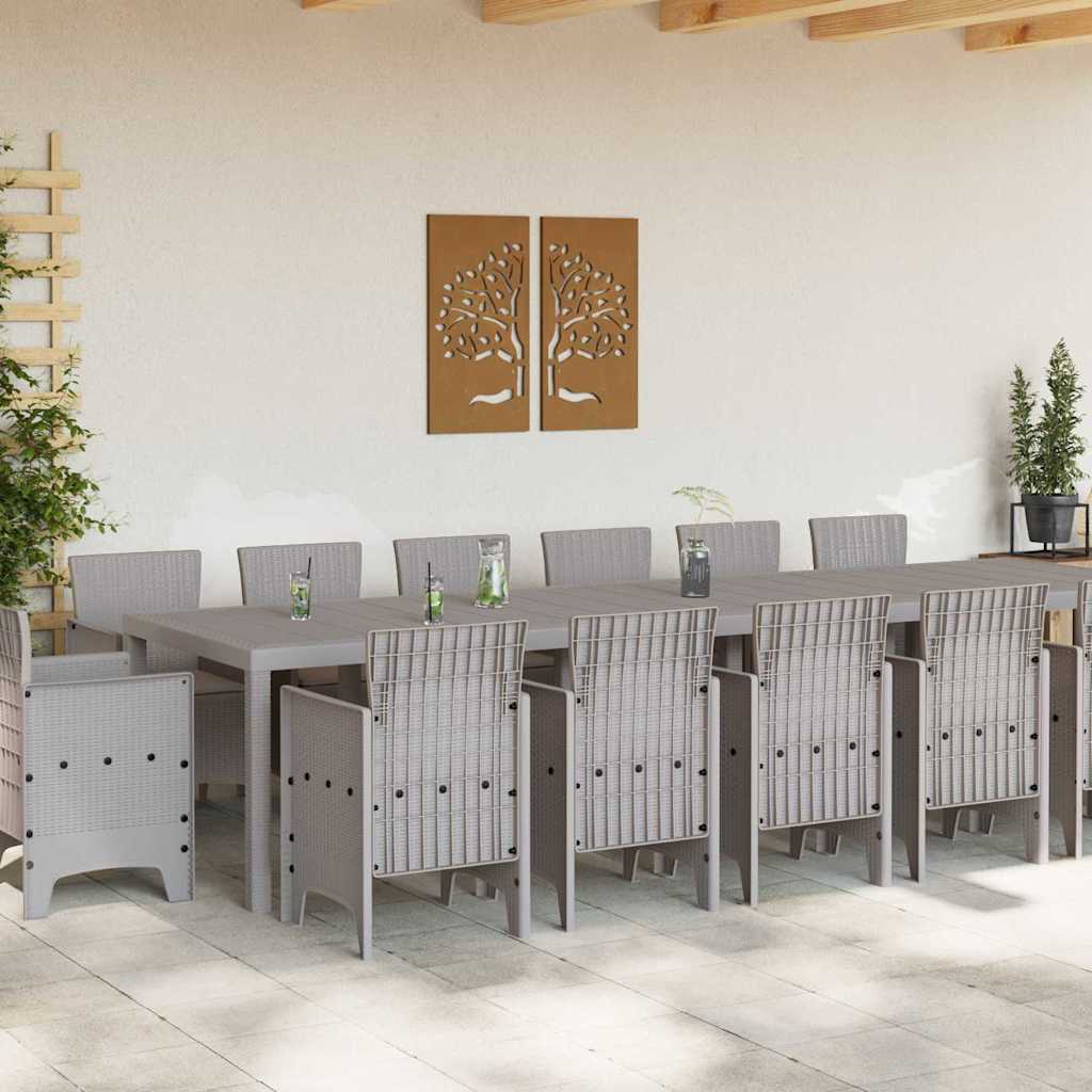 Garden Dining Set 15 pcs Polt rattan Light grey Taupe 14-seater