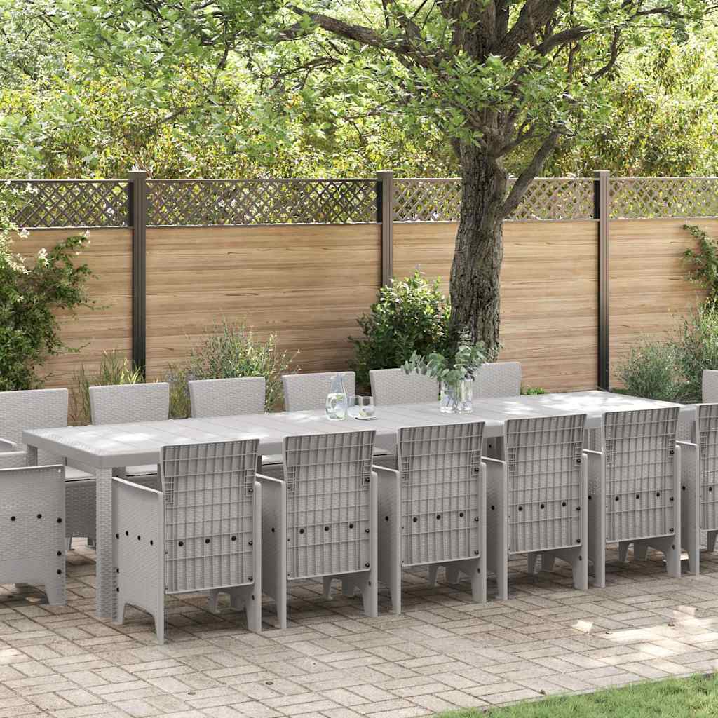 Garden Dining Set 15 pcs Polt rattan Light grey Light grey 14-seater